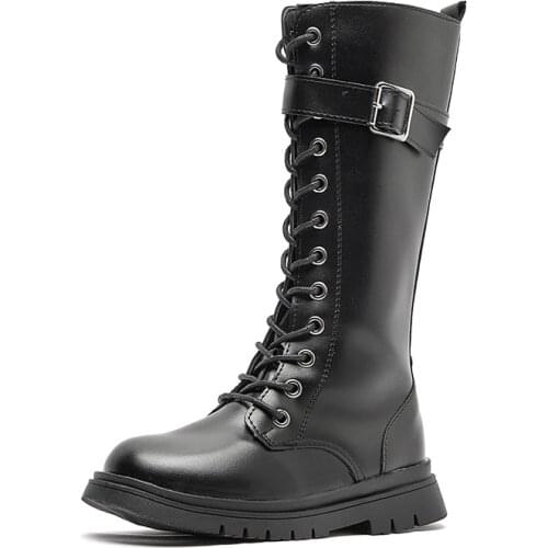 Kids Winter Boots Zip Leather Mid-calf Martin Boots for Girls Children Plus Velvet Fashion Waterproof Non-Slip Long Snow Boots