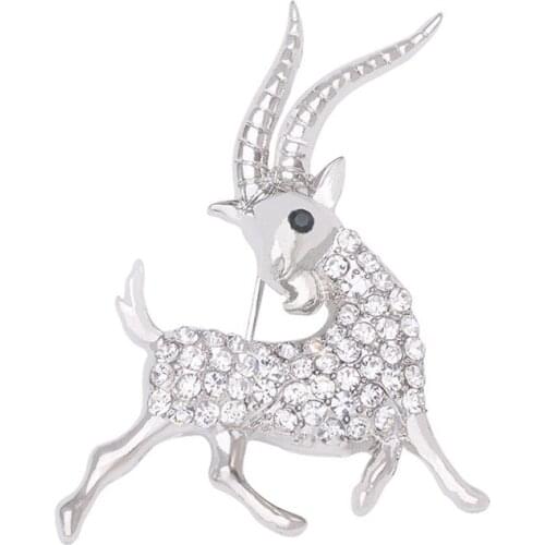 Elegant Crystal Goat Sheep Brooch Pin Fashion Animal Brooch Corsage Lapel Pins Jewelry Gifts for Women Men