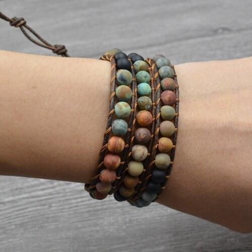 Ethnic Onyx Picasso Stone Wrap Bracelet for Women Friend Boho 3Times Strand Beaded Bracelets Natural Stone Jewelry Dropshipping