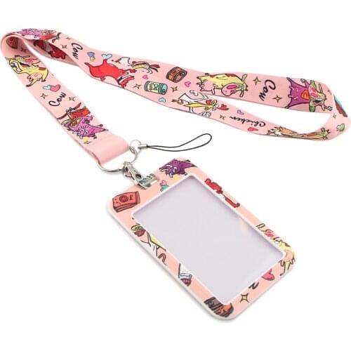 K2564 Anime Cow Fashion Animal Lanyard Credit Card ID Holder Bag Student Women Bank Bus Business Card Cover Badge