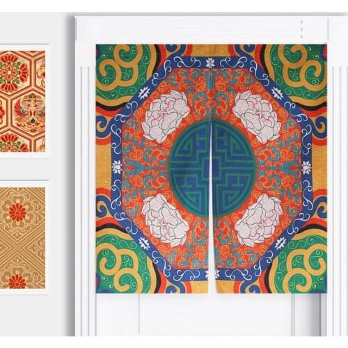 Classical Chinese flower cotton cloth curtain toilet partition half shade porch kitchen study bedroom drapes decorations