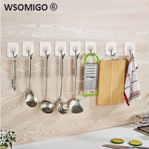 Kitchen Accessories 5Pcs/pack Transparent Strong Self Adhesive Wall Hook Magic Kitchenware Storage Rack Home Kitchen Gadget -S