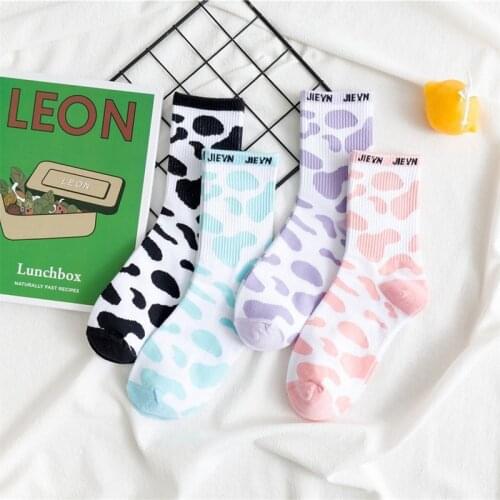 Summer socks cow Harajuku Japanese cute tide ins Korean men and women cartoon college wind fresh pink blue purple womens socks