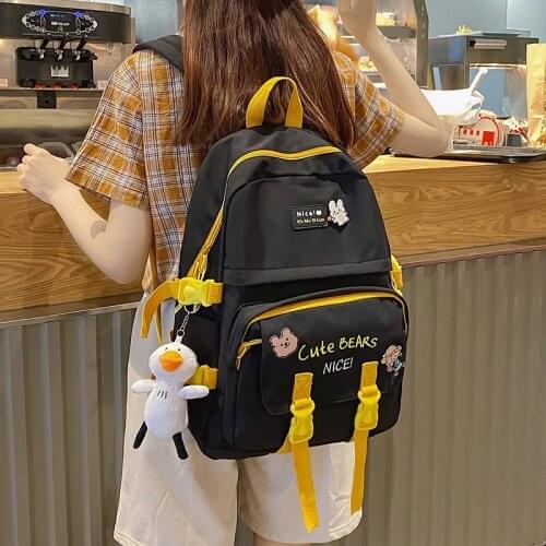 Harajuku Fashion Women Backpack Kawaii Pendant Nylon School Bag For Girls Nylon Waterproof Large-capacity Student School Bags