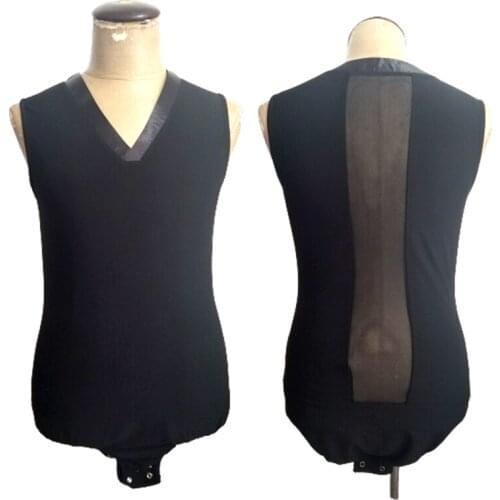 New Latin Dance Shirts New V-Neck Mesh Sleeveless Bodysuit Slim MenS Practice Clothing Rumba Cha Cha Samba Tango Salsa DNV13385