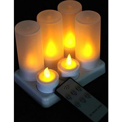 Set of 6 LED candles w/Remote controller Flickering frosted Rechargeable Tea Light Candle Waxless Christmas Wedding Party Decor