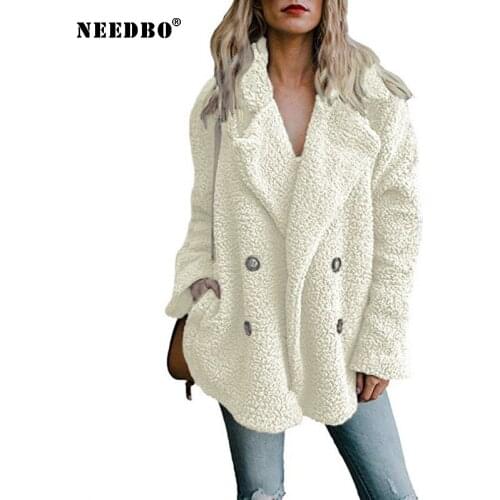 NEEDBO Plus Size 5XL Teddy Coat Women Faux Fur Coats Long Sleeve Fluffy Fur Jackets Winter Warm Female Jacket Women Winter Coats