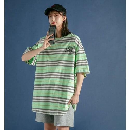 2021 News T-Shirt Large Womens Wear Short Sleeve Loose Summer Striped Casual Fashion Student Base Clothes Tops T-Shirt