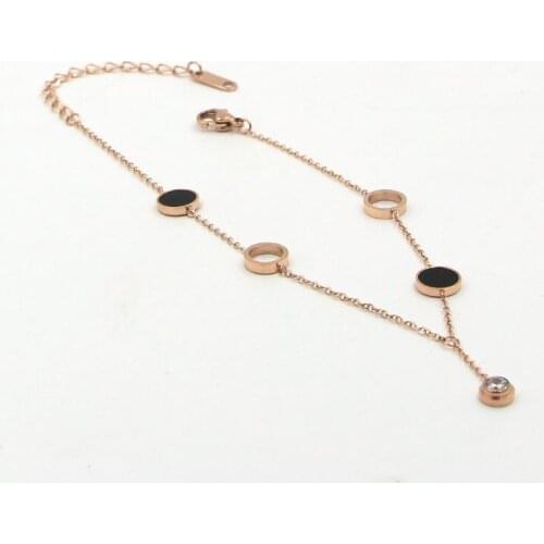 New Design 2 Circles 2 Enamel Circle Middle Zircon Anklets Top Quality Titanium Steel Rose Gold Color Woman Jewelry Gift