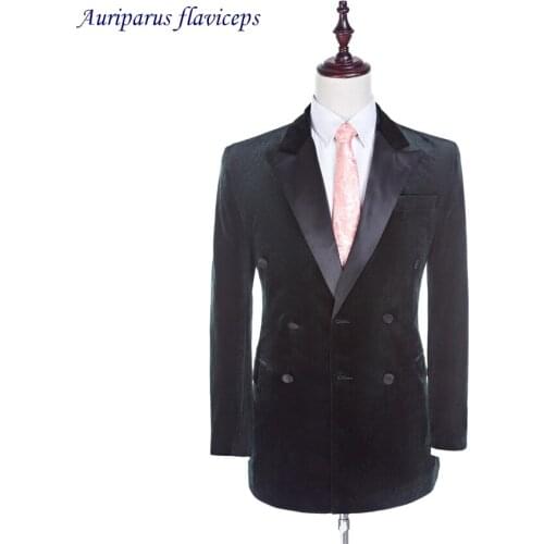 New Design Velvet Jacket 2020 Double Breasted Groom Tuxedos Custom Made Suit Jacket 1 Piece Blazer