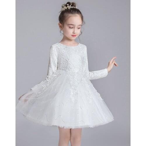 Autumn Winter New Princess Flower Girl Wedding Party Bridesmaid Group Dress Girl Birthday Party Dinner Party Long Sleeve Dress