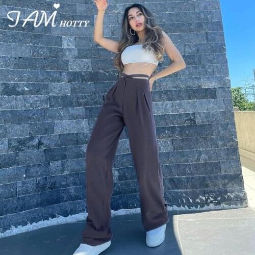 High Waist Lace Up Straight Wide Leg Pants Capris Women All-match Grey Baggy Joggers Sweatpants Casual Sports Trousers Iamhotty