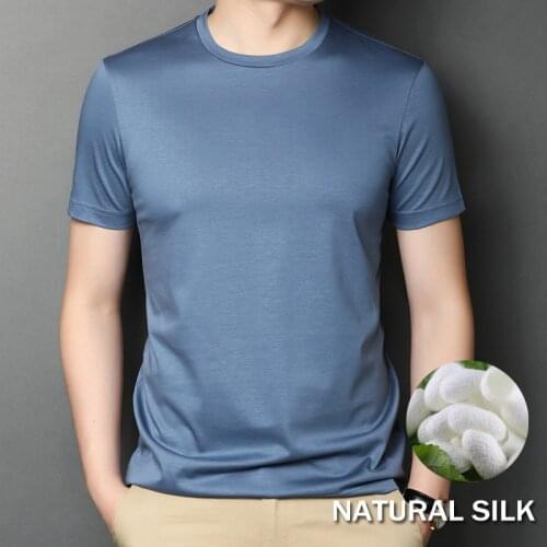 Silk 5.3%, Lyocell 42.5%, T Shirt Men Short Sleeve Brand High Quality Summer Top For Business Man Crewneck Cotton T-Shirt Black
