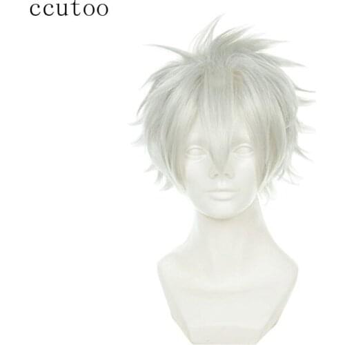 Ccutoo Hitman Reborn Byakuran 12" Males Silver White Short Shaggy Layered Synthetic Hair Cosplay Wigs Halloween Party