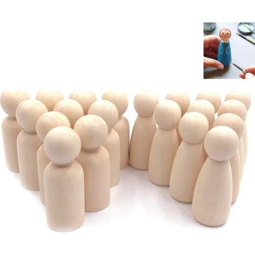 Sutoyuen 30pcs 65mm Wooden Mini Peg Dolls Unpainted Kids Birthday Gifts Handmade Unfinished Natural Wood Crafts Teething Toys