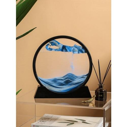 Light Luxury Modern Home Decor Art Quicksand Painting Round Hourglass Ornaments Living Room Desktop Unzip 3D Soft Decorations