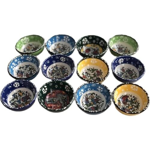 Turkish Bursa Tile Team 8 Cm Printed Lace Pattern Colorful 12 Li Mini Bowl Set Sauce Bowl Breakfast Reçellik