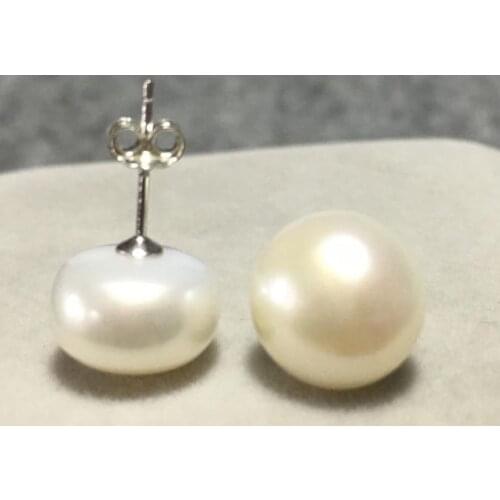 GORGEOUS 13-14MM SOUTH SEA FLAT ROUND WHITE PEARL EARRING 925S
