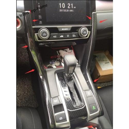 Yimaautotrims Matte / Carbon Fiber Look Interior Kit Fit For Honda Civic 2016 - 2020 Transmission Shift Gearbox Strip Cover Trim