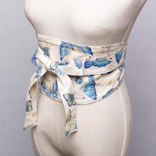 Womens runway fashion vintage print cotton Cummerbunds female Dress Corsets Waistband Belts decoration wide belt R1072