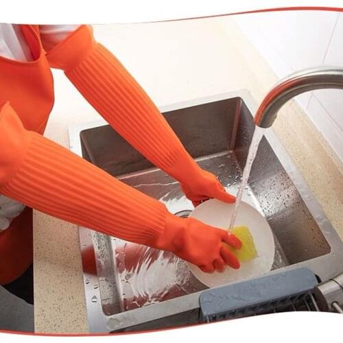 1Pair Lengthen Dishwashing Cleaning Gloves Silicone Rubber Dish Washing Glove for Household Scrubber Kitchen Clean Tool