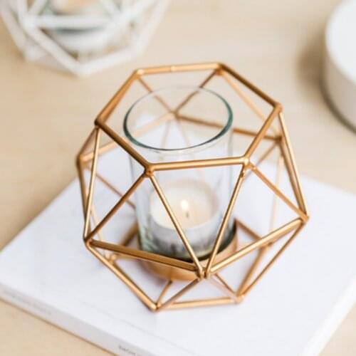 10Pcs 3D Geometric Candle Holder Wedding Candlestick Candle Tealight Holder Rose Golden for Bridal Party Favor Home Wall Decor