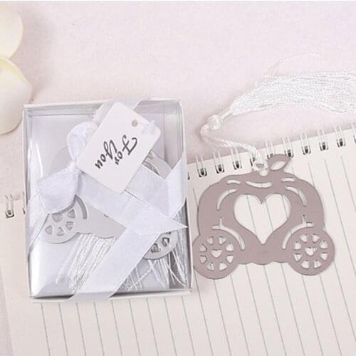 10 pieces/lot) Bridal Shower Souvenirs Pumpkin Carriage Bookmark Marriage Baptism Birthday Halloween Party Gifts BK022