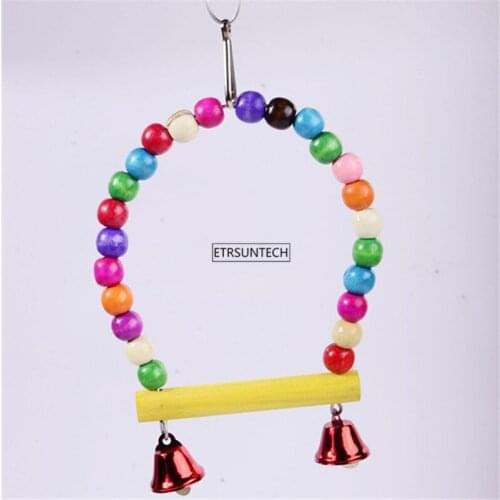 100pcs Natural Wooden Parrots Swing Toy Birds Colorful Beads Bird Supplies Bells Toys Perch Hanging Swings Cage for Pets