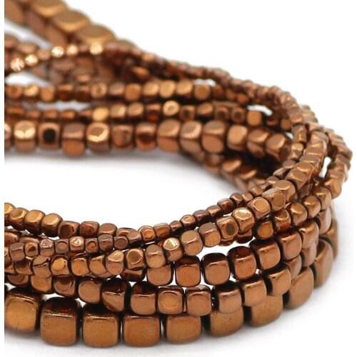 2/3/4/6MM Plating Copper Natural Stone Square Cube Hematite Spacer Loose Beads For Jewelry Making DIY Bracelet Accessories