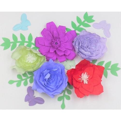 2018 Giant Crepe Paper Flowers 5pcs+Leaves 5pcs+Butterflies 4pcs For Wedding & Event Backdrops Baby Nursery Decorations Decor
