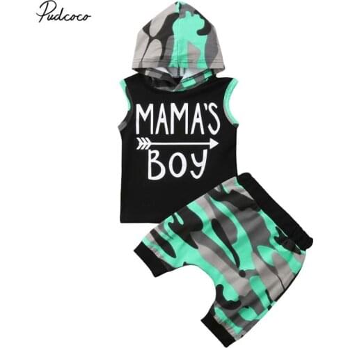 2018 Summer Skull Boy 2Pcs Toddler Baby Boy Clothes Hooded Camouflage Outfits T-shirt Tops+Pants Clothing Set Kid Bebe Clothes