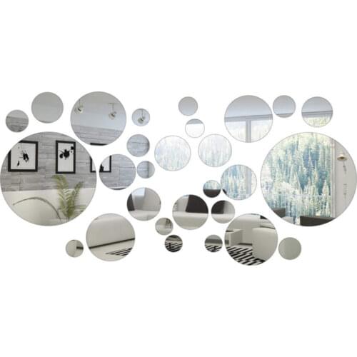 32 Pieces Round Circle Mirror Wall Stickers Home Decoration Setting Wallpaper Decal Room Stickers