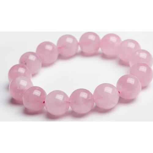 Big 13mm Genuine Madagascar Natural Pink Quartz Crystal Round Beads Jewelry Stretch Bracelets For Women