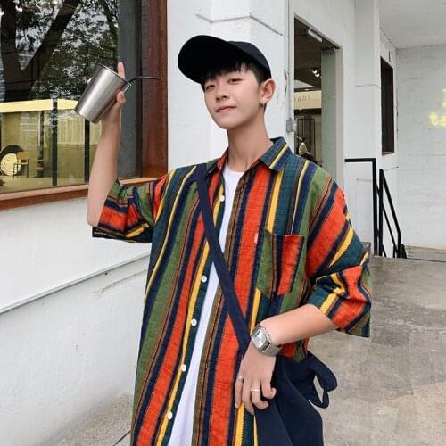 Brand Summer Style Shirt Turn-down Collar Short-Sleeved stripe Shirt Men Casual Beach Shirt