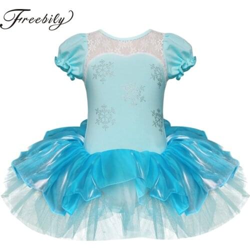 Children Girls Ballet Tutu Dress Flower Snowflake Sequins Ballet Leotards Kids Princess Stage Performance Dance Costumes