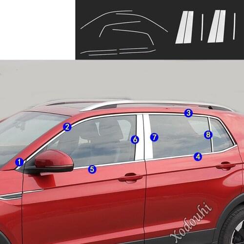 For Volkswagen VW T-cross Tcross 2018 2019 2020 Car Body Styling Sticker Stainless Steel Glass Window Garnish Pillar Trim Parts