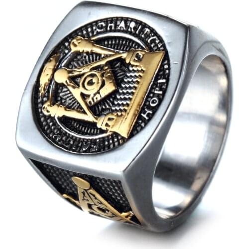 European and American 316L stainless steel mens jewelry wholesale retro ring G Masonic ring titanium steel gift