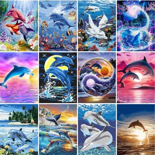 HUACAN Paint By Number Dolphin DIY Home Decoration Hand Painted On Canvas Gift Pictures Animal Wall Art