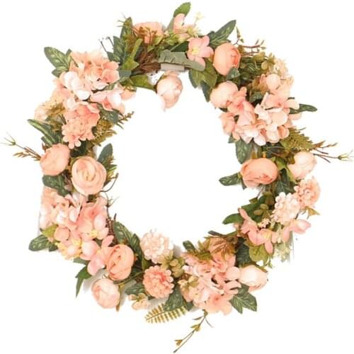 Artificial Camellia Hydrangea Wreath Spring Wreath for Front Door Wall Window Wedding Party Garden Farmhouse Home Decor