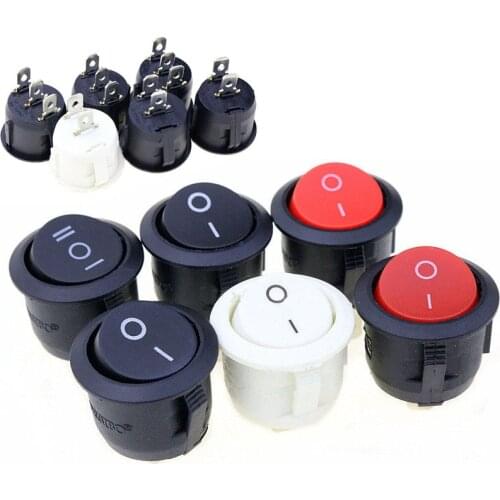 5PCS 22mm diameter black round small rocker switch mini round black white red 2 pin 3 pin switch