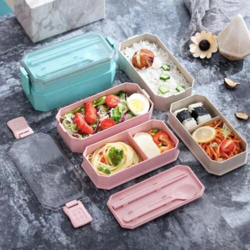 Japanese Style Microwave Bento Box Two Layers Wheat Straw Lunch Box Leak-Proof Bento Lunch Box For School Work Food Container