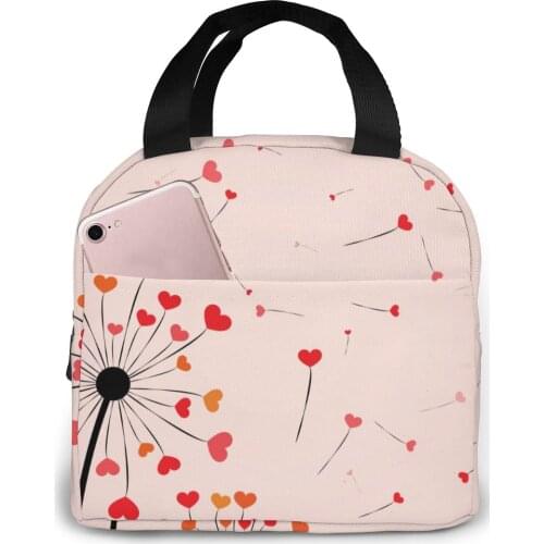 Dandelion With Hearts And Notes Lunch Food Box Bag Insulated Thermal Food Picnic Lunch Bag for Women kids Men Cooler Tote Bag