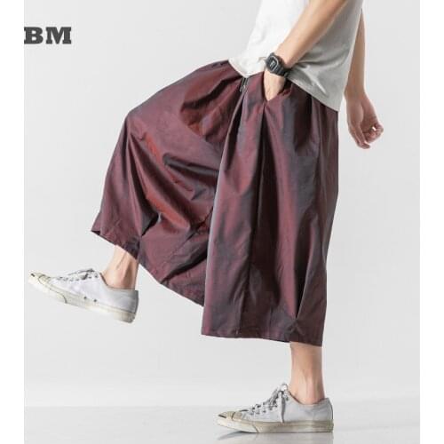 Summer Loose Baggy Casual Cropped Wide Leg Pants Harajuku Men Clothes Chinese Style Plus Size Straight Shorts Hip Hop Sweatpants