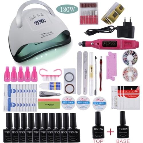 Manicure Set for Nail 18/10PCS Nail Polish Kit with 180W/120W/54W Nail lamp Nail drill Machine Acrylic Kit Nail Art Tools 2021