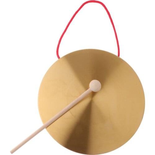 Metal Hand Gong Traditional Instrument Cymbal with Round Play Hammer Kids Educational Toys 22cm Diameter
