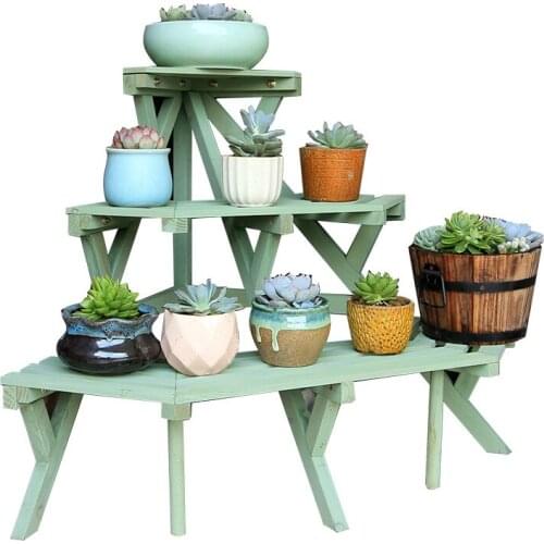 Multi layer solid wood corner plant stand high capacity balcony flowerpot rack fresh pastoral style floor type succulent shelf