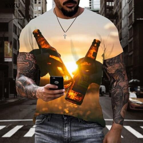 KYKU Brand Beer T shirt Men Landscape Funny T shirts Party Anime Clothes Dating Tshirt Printed Tshirts Casual Mens Clothing