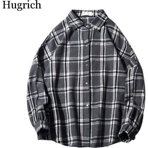 Men Harajuku Color Block Plaid Shirt 2021 Mens Streetwear Thick Shirts Long Sleeve Male Vintage Korean Fashions Clothes