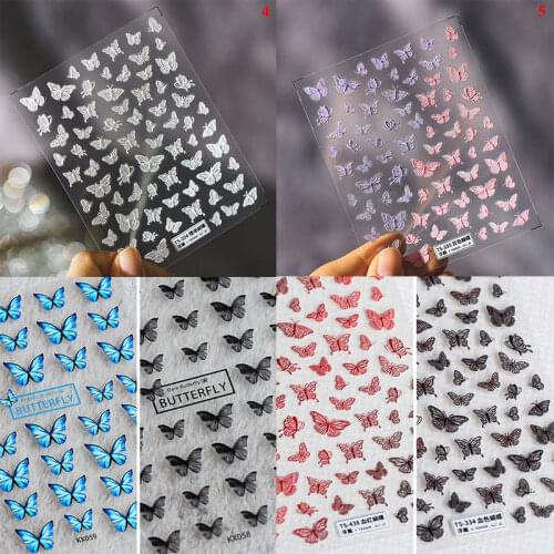 5D Engraved Black White Lace Butterfly Nail Stickers Self Adhesive Rose Flower Nail Foils Back Glue Decals DIY Manicure Tools