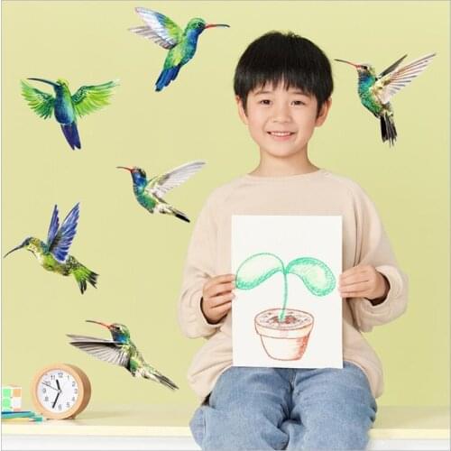 6Pcs Hummingbird Wall Stickers For Livingroom Glass Window PVC Anti-Collision Decoration Fog Transparent Film Mural On The Wall